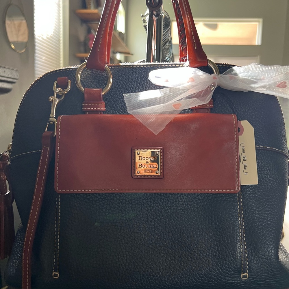 Authentic Dooney & Bourke Midnight Aubrey Pebble Leather Satchel Bag